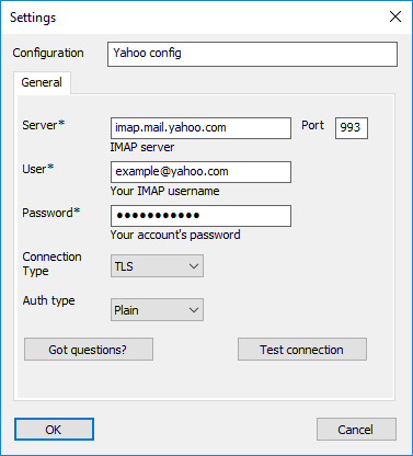 Yahoo! IMAP connection parameters
