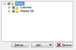 Selecting MySQL database for backup in Handy Backup