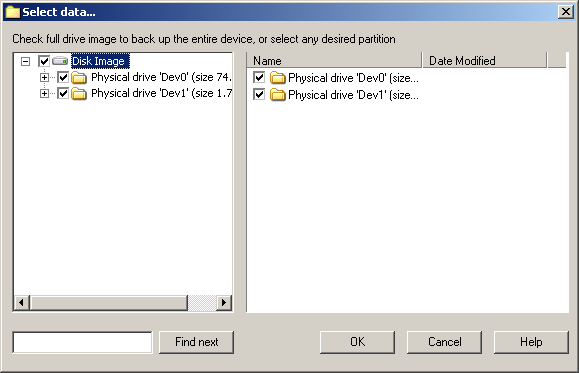Select Data to Back up and Recover