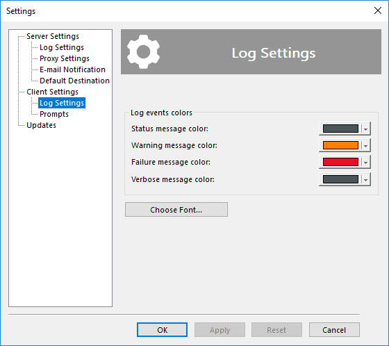 Log settings of a GUI Client