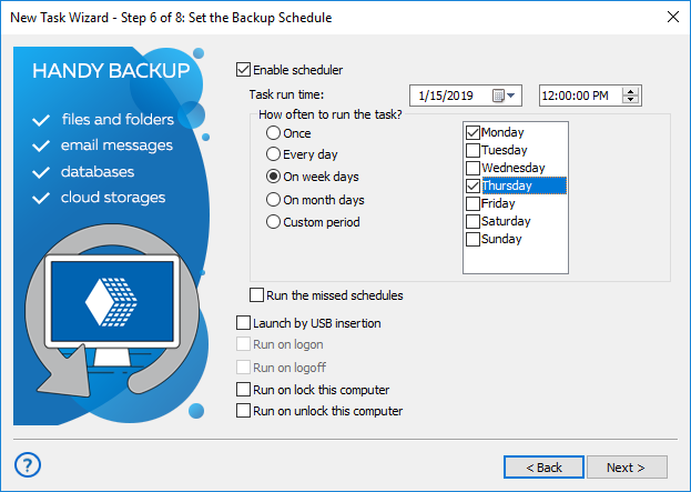 setting up a scheduled backup task in advanced mode