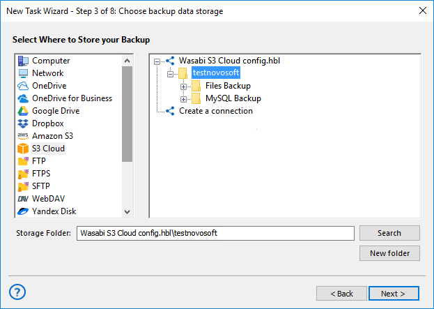 Using the S3 Storage as Backup Destination