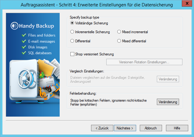 Vollbackup mit Handy Backup Software