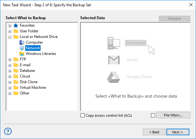 Select Network for Backup