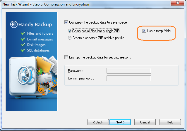 Handy Backup: Comprassion and Encryption