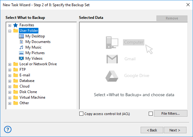 Adding the User Folders plug-in to backup set
