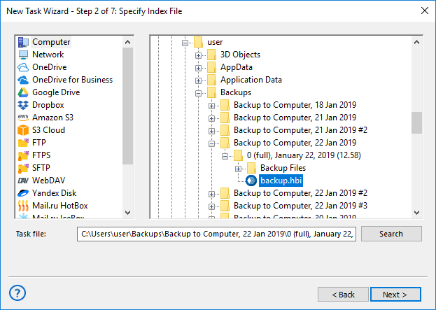Selecting index file in a file system of the Computer plug-in