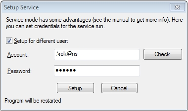 How to back up in a Windows Service mode