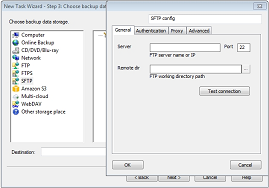 Select SFTP server as backup destination