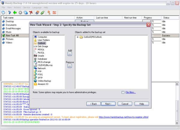 Click to view Handy Backup Home Professional 7.0.14 screenshot