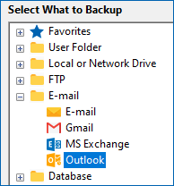 Selecting Outlook Backup in Handy Backup