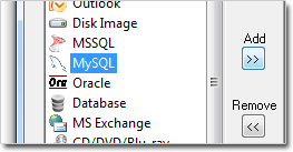 Selecting MySQL Backup Selecting MySQL Backup in Handy Backup