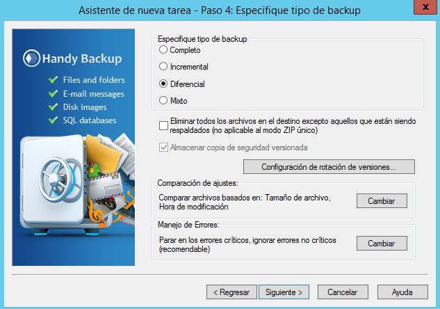 Elija Backup Diferencial