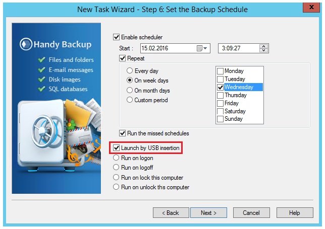 Starting backup when USB drive plugged