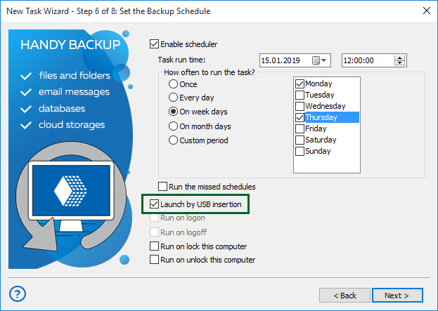 Starting backup when USB drive plugged