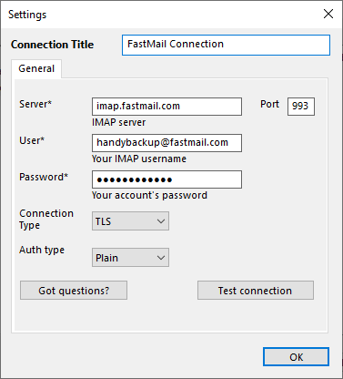 FastMail IMAP Server Settings