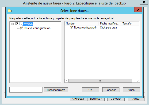 Seleccione base de datos de que quiere hacer backup