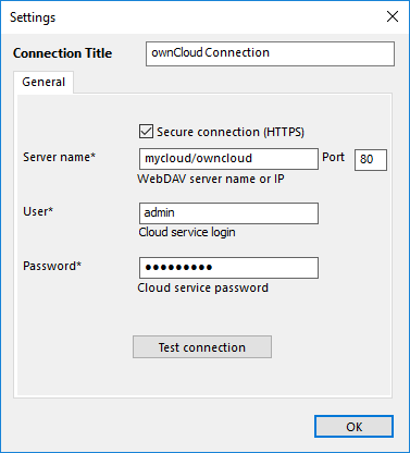 OwnCloud WebDAV Connection Settings