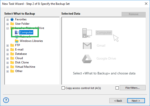 Select Computer for Application Backup