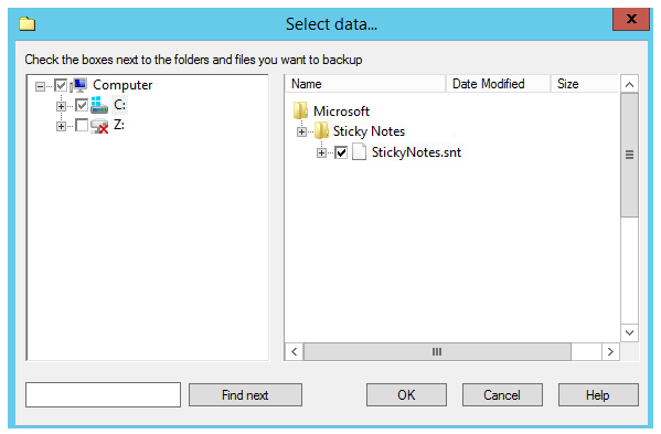 Select Data: Sticky Notes Folder
