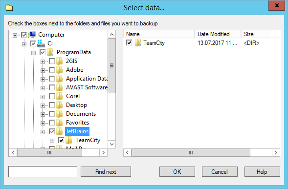 Find TeamCity Data for Backup