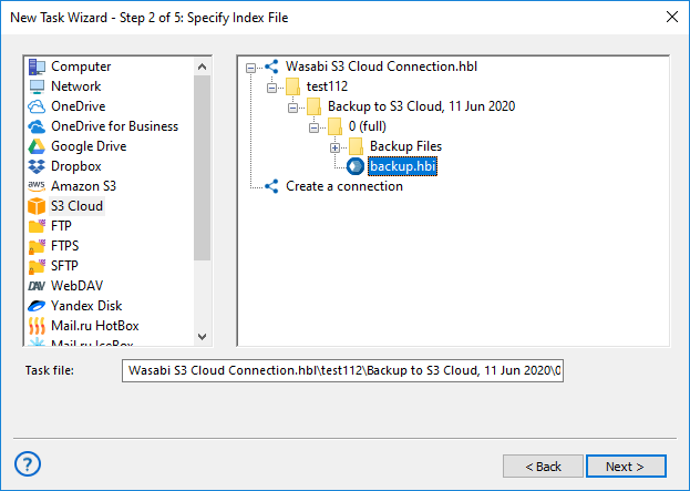 Choose the S3 Cloud option for Wasabi Backup