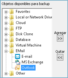 Selección de Backup de Outlook en Handy Backup