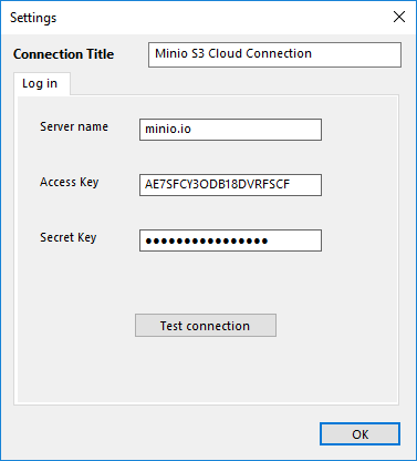 parameters for Minio cloud storage