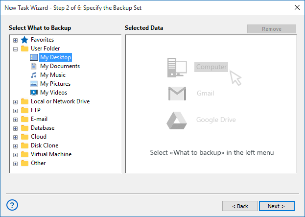 Creating a Configuration for Desktop Backup