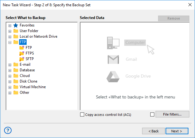 Adding Data of the FTP Plug-in to Backup Set