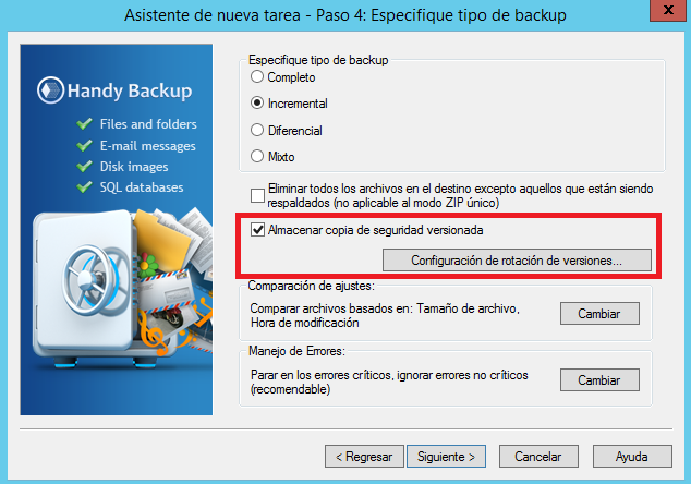 Backup con Marcas de Tiempo en Handy Backup