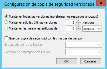 Configuración de backup con versiones para backup de NAS