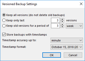 Windows backup, marked by version number