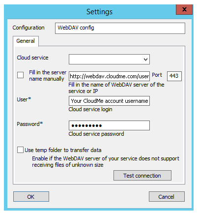 WebDAV for CloudMe Configuration Settings