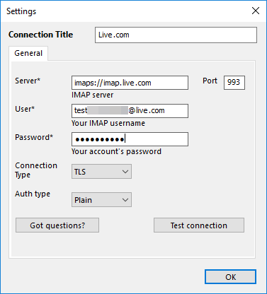 Windows Live Mail IMAP Settings