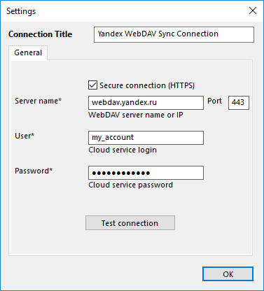 WebDAV Yandex Disk account