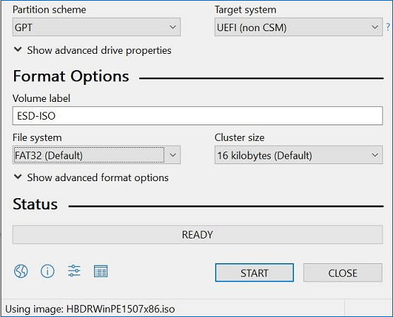 Default options in Rufus 3.22