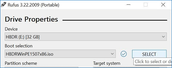 Selected HBDR image file and USB flash drive