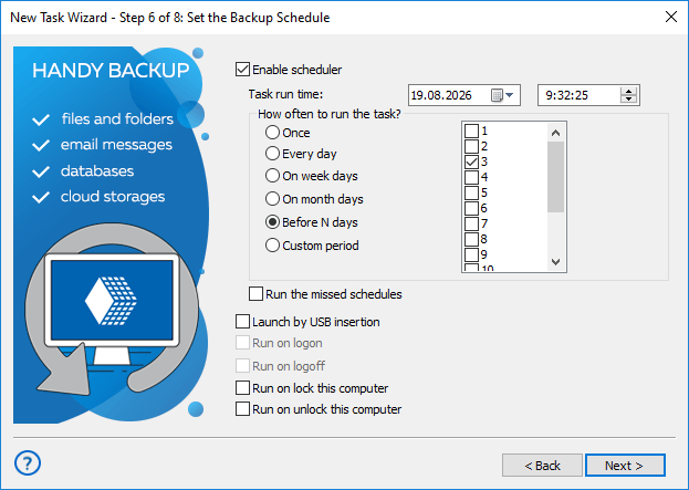 Run a backup a specified number of days before the end of the month