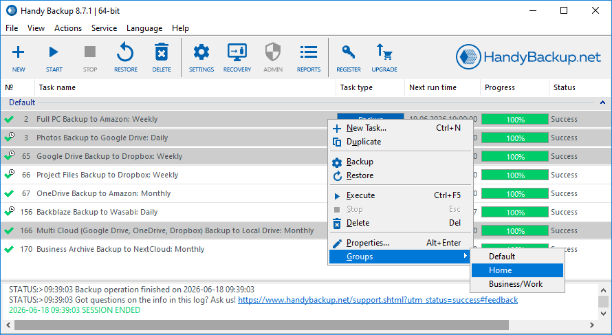 Selecting multiple tasks to add to a group