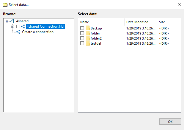 Select data you need to back up from 4shared