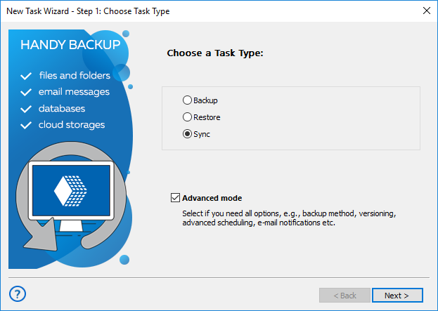 Step 1 - Create a synchronization task in advanced mode