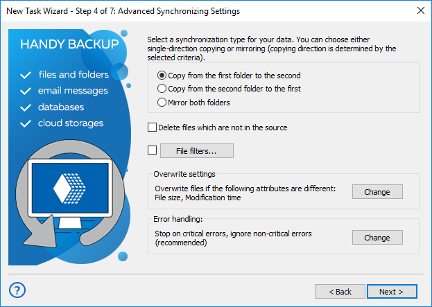 Advanced Synchronizing Settings for Duplicating