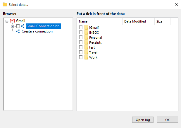 Select Gmail data for backup