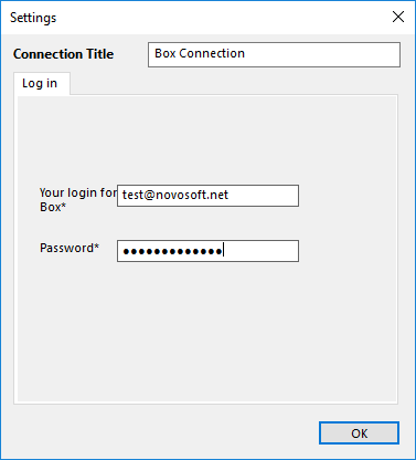 Configuration Box.com account email and password