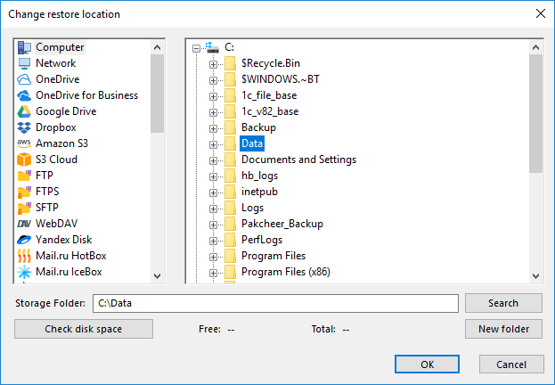 Changing restore locations for backups made with the Computer plug-in