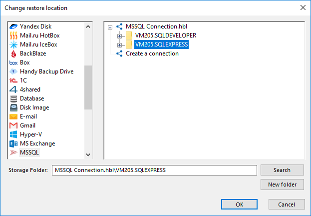 change restore location for MSSQL Backup