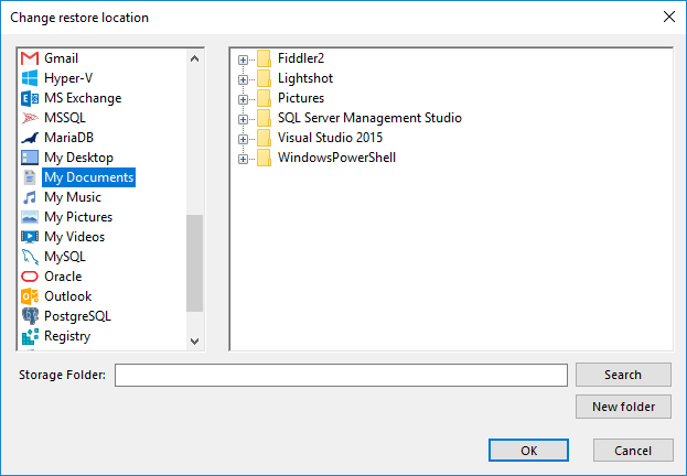 Changing restore locations for backups made with the User Folders plug-in