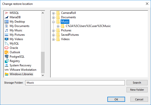 Changing restore locations for backups made with the Windows Libraries plug-in