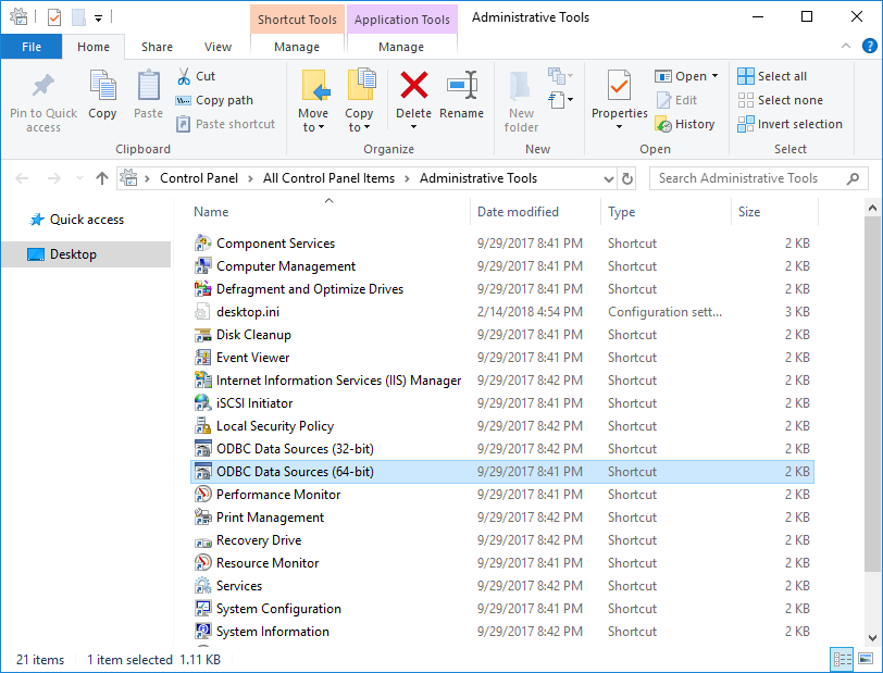 Data Sources shortcut in Administrative Tools